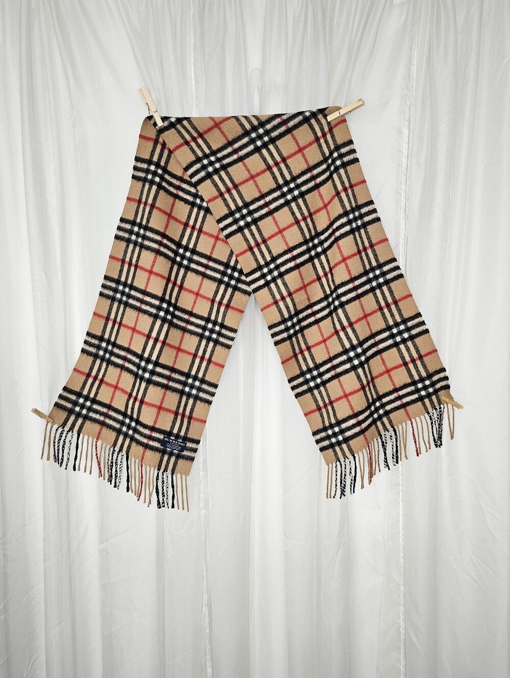Burberry Classic Vintage Nova Check Plaid Fringed Scarf 100% Cashmere